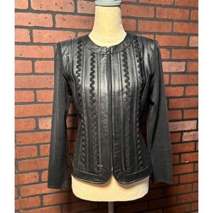 Nygard Collection Chic Leather Moto Biker Corset Lace Jacket VTG Womens S Pet